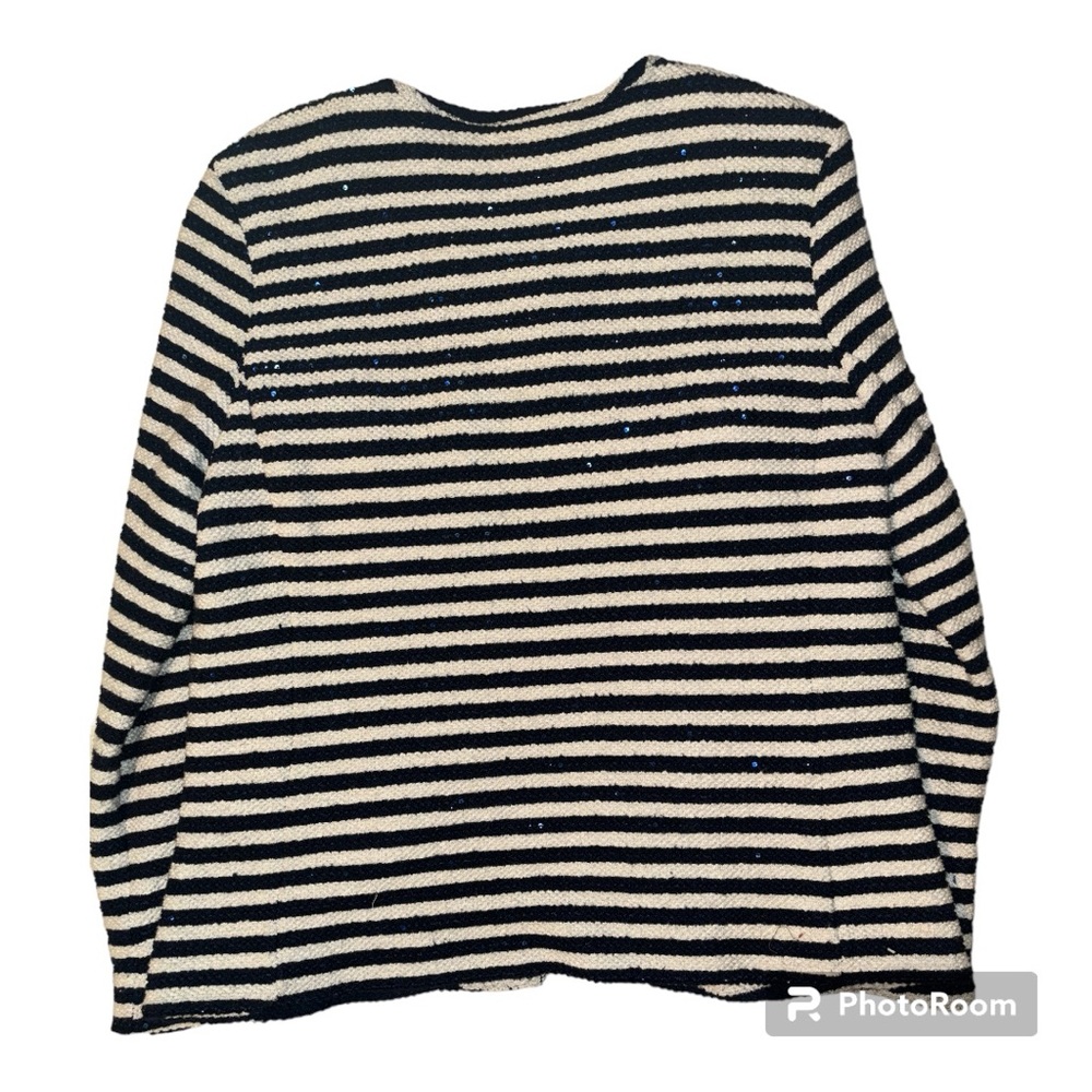 Banana Republic Women’s Size 6 Knit Jacket Striped Navy Blue And Cream Sequin‎ - Picture 2 of 4